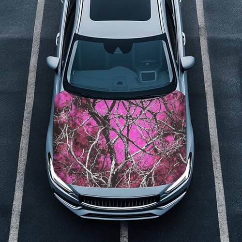 Image of Car Hood Flag Cover, A Decorative Windshield Snow Cover with Pink Camo Oak Hunting Print for Cars, Trucks, and Vans