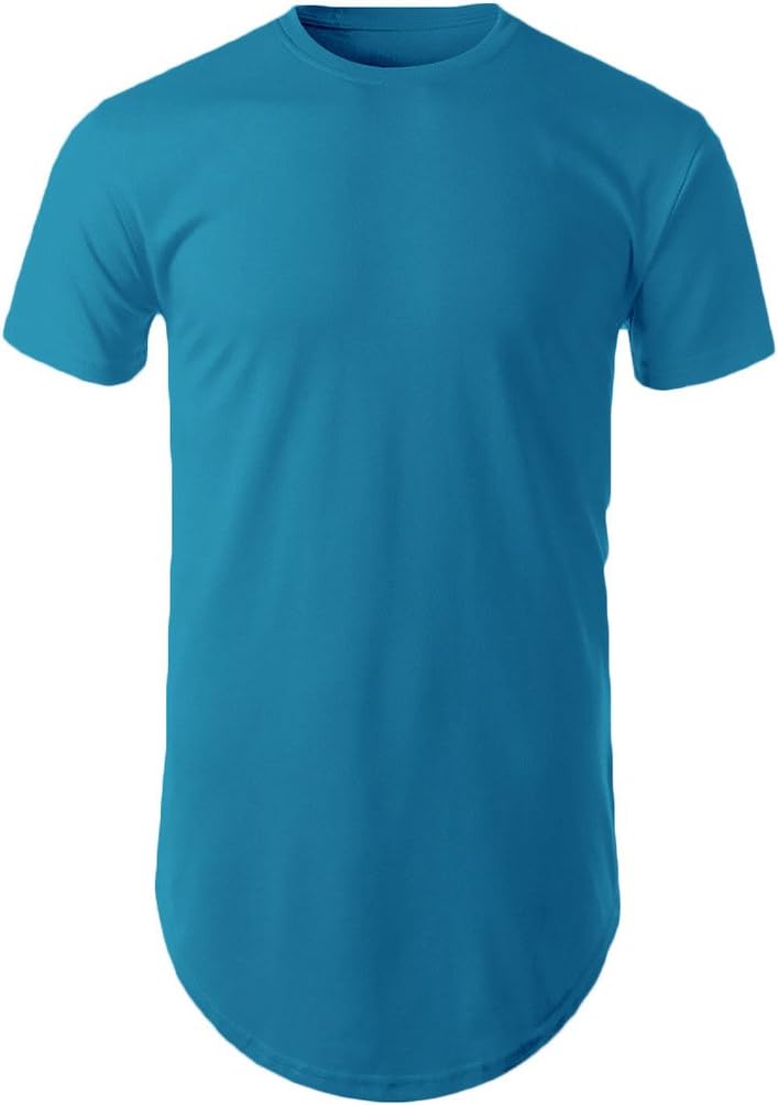 Mens Hipster Hip Hop Basic Long T-shirt with Zipper Trim (XL, Sea Blue)
