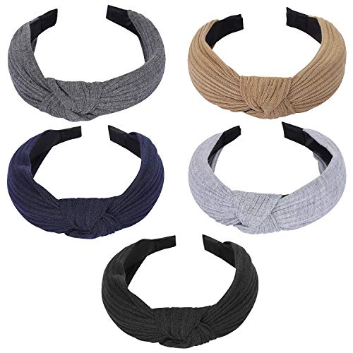 10 Pieces Wide Plain Headbands Knot Turban Headband Fashion Elastic Hairband Hair Accessories for Women and Girls, 5 Colors