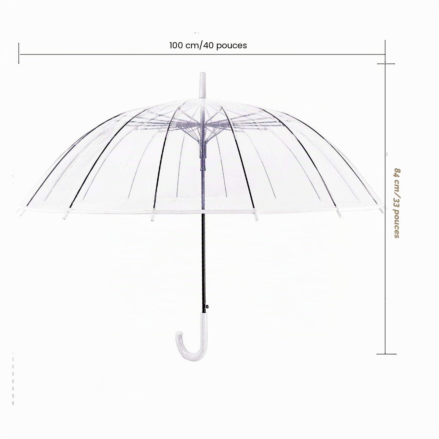 ThreeH Parapluie Canne Ouverture Automatique Resistant au Vent Transparent Dôme Parapluie à Bulles KS10,White