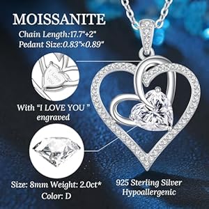 Oobee romance love heart moissanite necklaces for women 2 carats moissanite diamond 925 sterling silver fine jewelry ideal birthday anniversary christmas gift for women wife mom girlfriend  urban country home decor