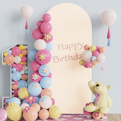 Fomcet 6FT Wedding Arch Cover Beige 2-Sided Spandex Fitted Fabric Arch Backdrop Cover Round Top Arch Cover Fabric for Birthday Party Baby Shower Wedding Arch Stand Decoration