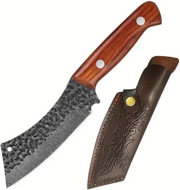 MAYiT Meat Cleaver Knife, Butcher Knife Hand Forged Blade Chef Cleaver Meat Vegetable Kitchen Knives Utility Slicing Meat Fruit Fish Barbecue Knife With Sheath