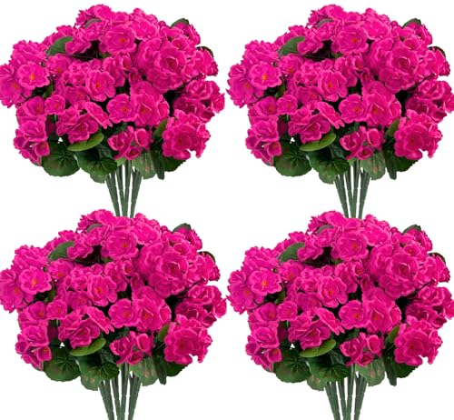 Image of Bassion Artificial Geranium Flowers for Outdoors Decoration, 4 Pcs, Fuschia