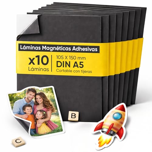 Previs Lámina Magnética Autoadhesiva Din A5 210 X 148 Mm Hojas Imantadas Adhesivas Para Fotos, Manualidades Y Carteles Película Magnética Para Hogar, Escuela Y Oficina Pack 10 Unidades