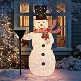 VINGLI 5ft Lighted Christmas Snowman Outdoor Decorations, with Mesh Cloth and Broom, Pre-lit 200 LED Lights Snowman Christmas Ornament Indoor Home Yard Decor