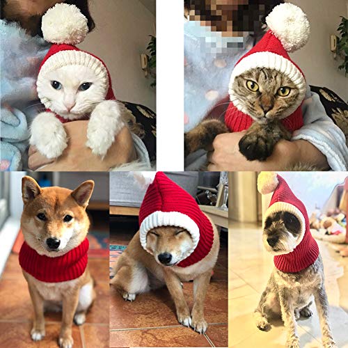 NACOCO Christmas Dog Hat Crocheted Snood Funny Pet Cap with Pompon Red Green Warm Winter Dog Hat Knit Snood Headwear for… - Image 5