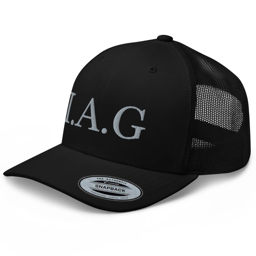 RIVEMUG IAG Silver Trucker Hat Mid Crown Curved Bill Ivan