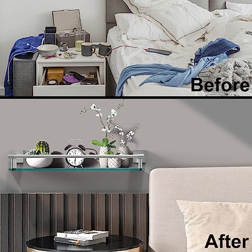 Sfgsowor WA400 Glass Shelf For Bathroom Rectangular Stainless Steel Tempered Glass Modern Stainless Steel Wall Mount Shelf  thumb #6