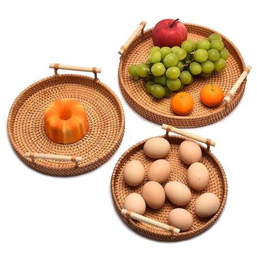 Frutero para cocina de ratán: cesta redonda con asas para servir pan y mesa 7