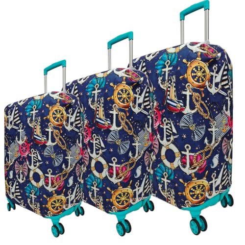 Image of Printed Travel Luggage Cover for Suitcase - Stretchable & Scratchproof Trolley Bag Protector (3, Boat Anchor, 3 Size Combo)