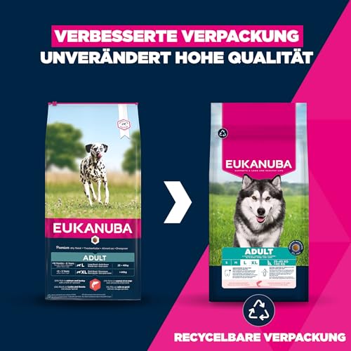 Eukanuba Hundefutter mit Lachs & Gerste für große Rassen - Trockenfutter für ausgewachsene Hunde, 12 kg