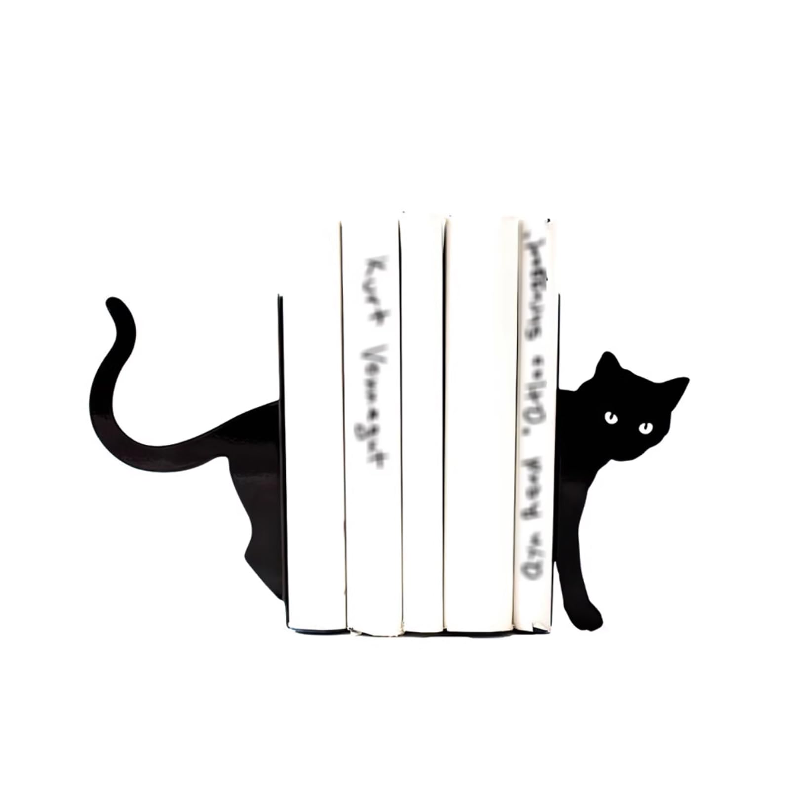 Buchstützen, Buchstützen aus Metall, Schwarz, niedliche Katzenform, dekorativer Ständer für Bücher, Schreibtisch-Organizer