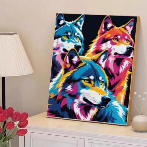 Peinture Diamant Loup 60x90cm Grand Format Coloré | Kit Broderie Diamant Strass Cristal