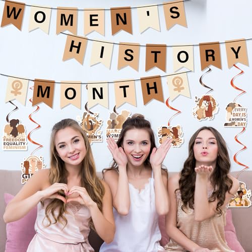 Image of Womens History Month Decorations - 11PCS Womens History Month Party Banner Hanging Swirls Decor, National Women's Day Holiday Celebrating Events Supplies