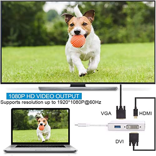 Adaptador USB C para HDMI/DVI/VGA, Zurligi 4 em 1 USB 3.0 Tipo-C Hub Adaptador de vídeo VGA/HDMI/DVI