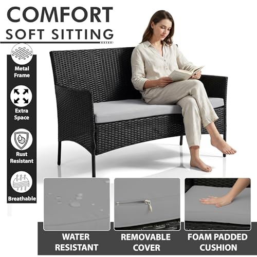 Image of OUTLIVING Outdoor 4 Seater Sofa Set || Patio Furniture Sets || Balcony Sofa || Indoor Sofa || Wicker Rattan Garden Sofa Set with Cushion and Center Table (Black / /Grey)