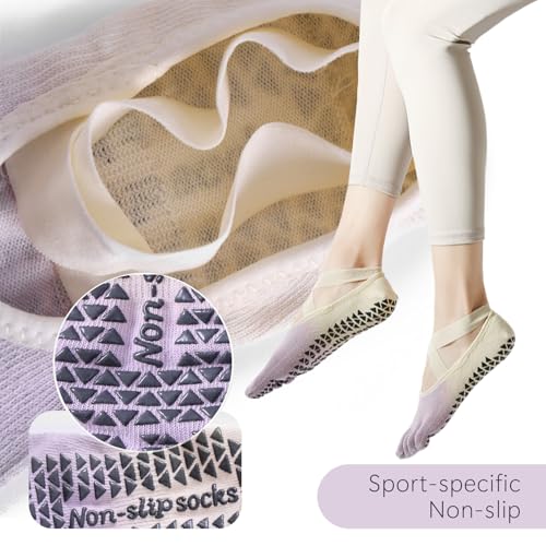 Yoga Socks for Women Non-Slip Grips & Straps,Ideal for Pilates,Five Toes Socks Soft Breathable Yoga Gradient Color Liner Socks Sweat-absorbent Deodorant Anti-friction (3color, 3Pairs)4