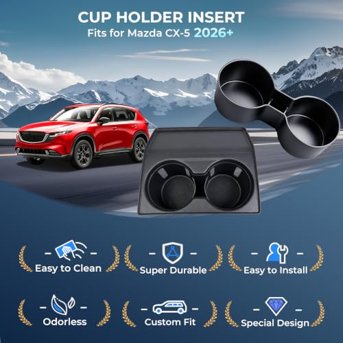 Image of Center Console Cup Holder Inserts for Mazda CX5 2026, Interior Accessories Silicone Front & Rear Car Cup Holders Covers Protector for 2026 CX-5, Black