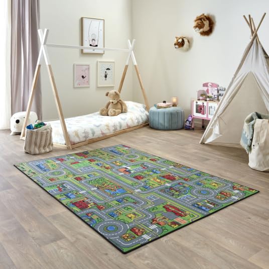 Decoweb Tapis de Jeu Enfant - Circuit de Voiture - Ville - 120 x 170 cm