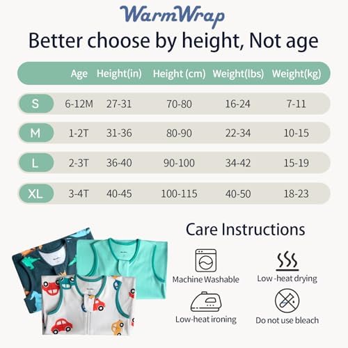WarmWrap Toddler Sleep Sack with Feet 2t-3t 100% Cotton 0.5 Tog 24-36 Months Baby Sleep Sack with Legs, 3 Pack Soft Breathable Footed Wearable Blanket with 2-Way Zipper — view 6