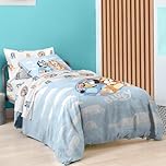 Saturday Park Bluey and Bingo Rainbow Clouds Full Bed Set - 7 Piece 100% Organic Cotton Bedding with Duvet Cover and Sheets - GOTS & Oeko-TEX Certified