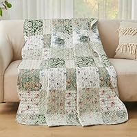 Qucover 3-delige dubbele sprei set, Amerikaanse stijl groene patchwork patroon sprei, licht ademend polyester ultrasone quilten sprei set met kussenslopen, 220x230cm