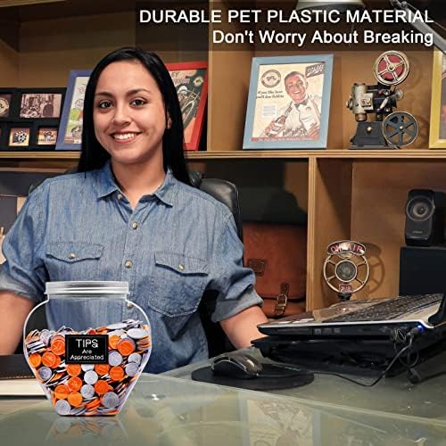 Mczcent Large Coin Bank Jar, 5/8 Gallon Big Clear Plastic Coin Money Tip Change Saving Piggy Jar with Silver Slotted Lid, Large Plastic Coins Piggy Money Change Clear Bank for Adults Teens Kids