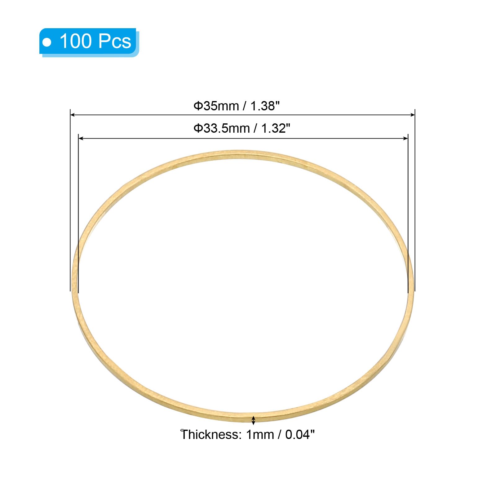 PATIKIL 35mm OD x 33.5mm ID Beading Hoop, 100Pcs Solid Copper Beading Finding Ring - Image 2
