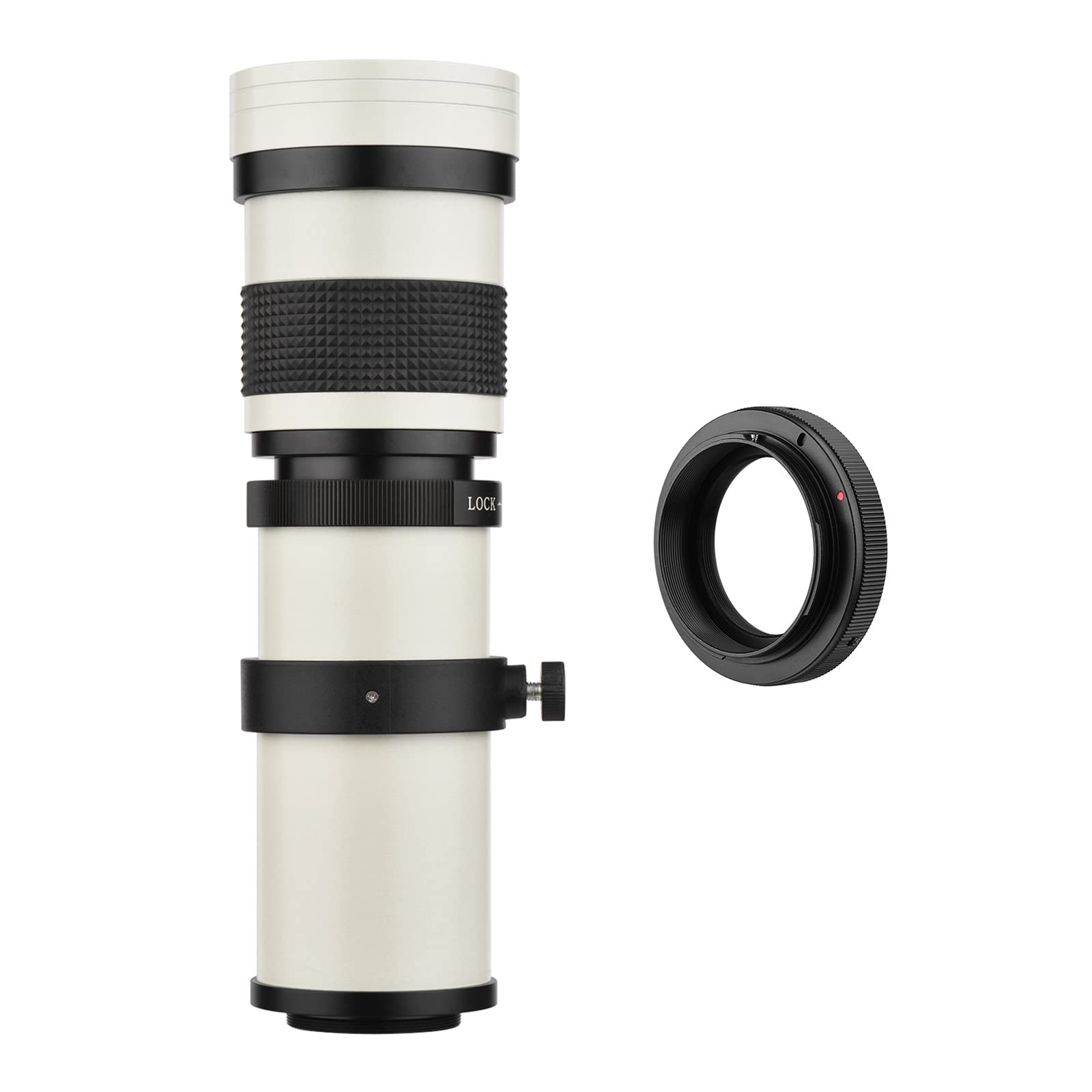 Andoer Fotocamera MF Super Teleobiettivo Zoom Obiettivo F / 8.3-16 420-800 mm Montaggio a T con Anello Adattatore Sostituzione a Filettatura Universale 1/4 per fotocamere per Canon EF-Mount EOS