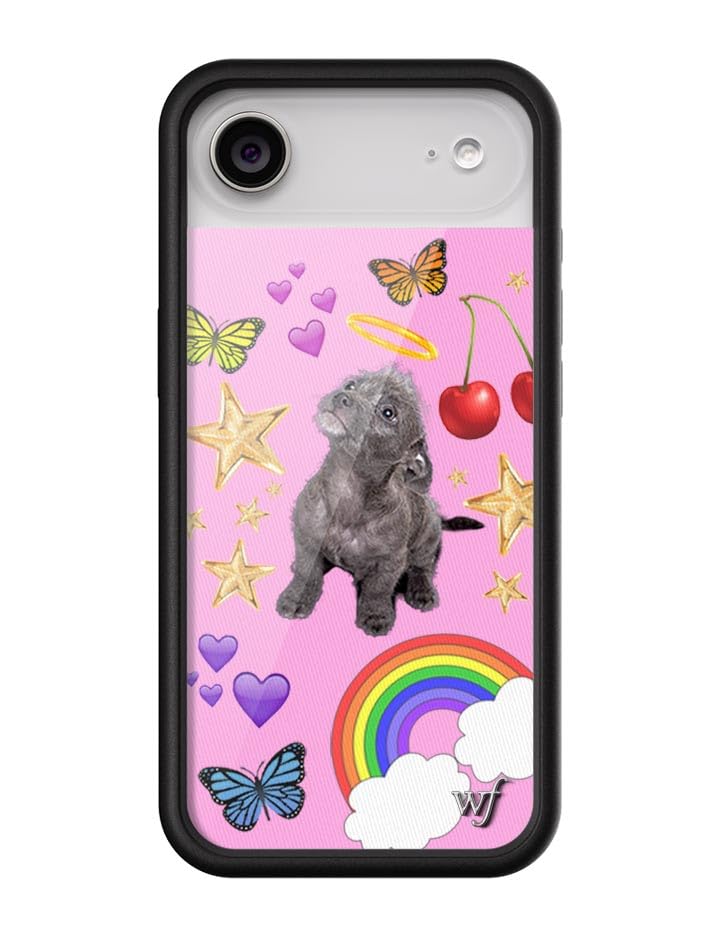 Wildflower Custodie - Compatibile con iPhone 17 Air | Paraurti protettivo nero, certificato Test di caduta di 2 m, di proprietà delle donne piccole imprese | Cuori rosa stelle cane farfalla trendy