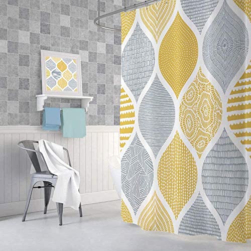 JAWO Bohemia Shower Curtain for Bathroom, Yellow and Grey Bohemian Chic Paisley Fabric Shower Curtains Set, Modern Geometric Pattern Restroom Decor Accessories with Hooks 72X75Inches by JAWO - Used condition - Image 4