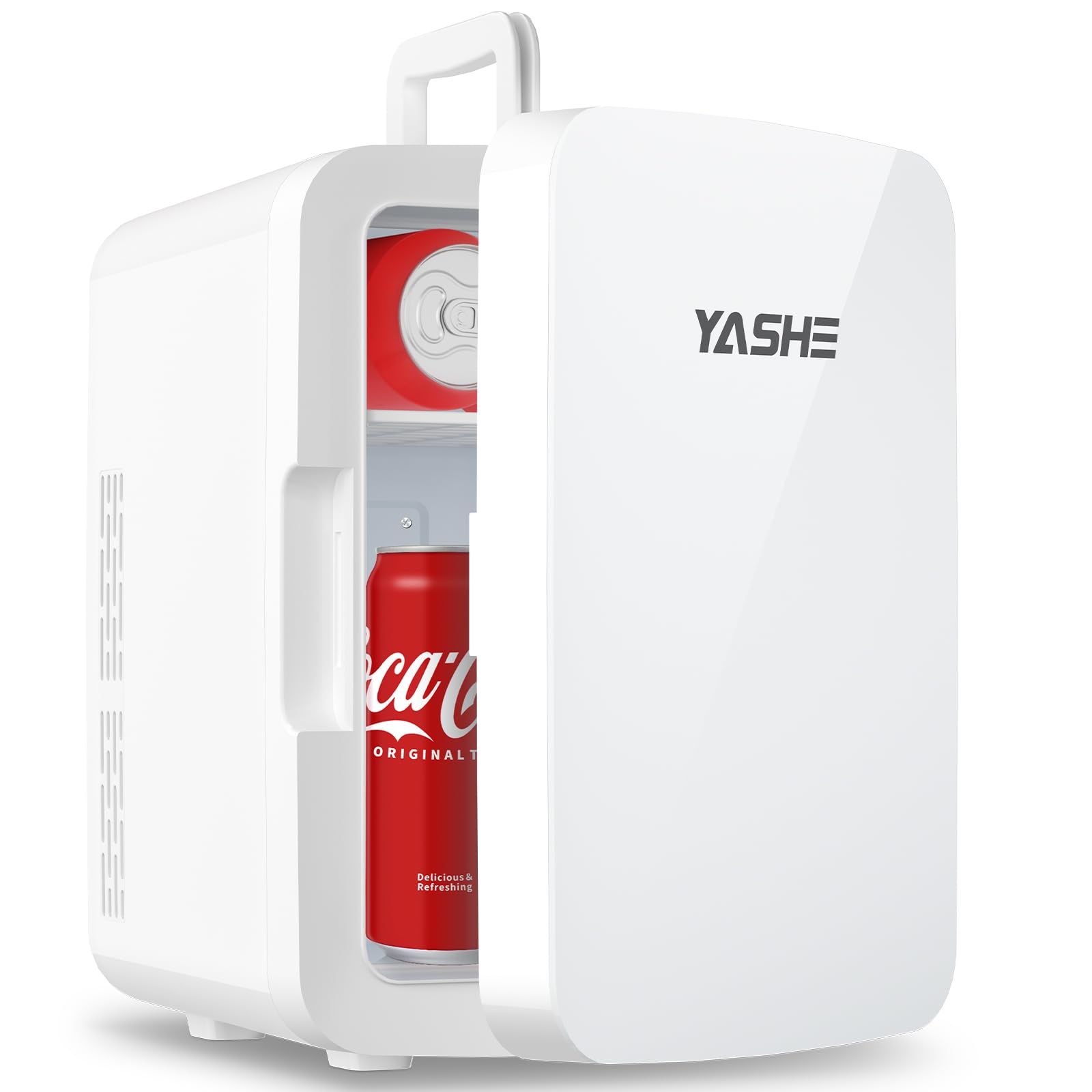 Mininevera de 10 litros/12 latas, nevera pequeña para dormitorio, enfriador y calentador termoeléctrico para cuidado de la piel, bebidas, oficina, dormitorio, coche, Whitede