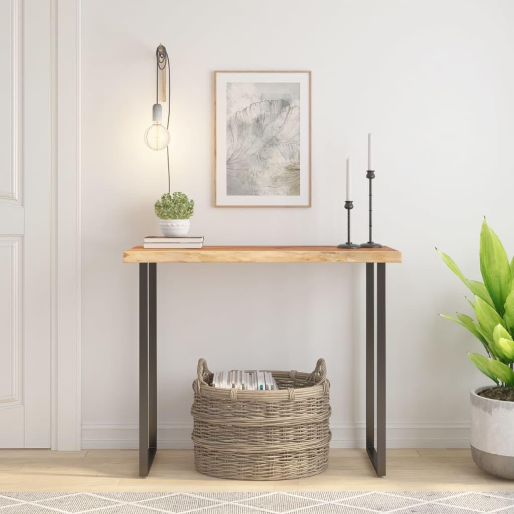 Genérico Piano Tavolo 100x40x3,8 cm Rettangolare Legno Acacia Bordi Vivi,Marrone,14.02kg,370300