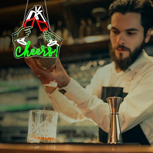 Image of Cheers Neon Sign, JGHTURIE Neon Signs for Wall Decor Green Light up Sign Bar Club Signs for Man Cave Decor USB Powered