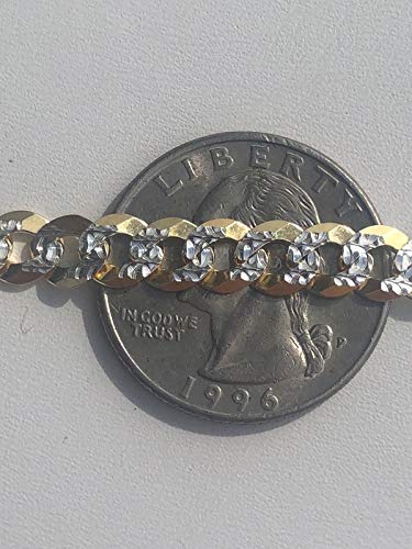 HarlemBling Men's Flat Cuban Chain Or Bracelet - 6mm - 14k Gold Over Solid 925 Sterling Silver - Made In Italy - Two Tone Diamond Cut3