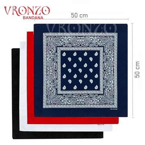 Image of VRONZO Unisex Soft Breathable 100% Cotton Bandana for Men & Women | Head Band for Men Bike Riding, Scarf for Men, Head Scarf for Women, Multi-Purpose Paisley Printed Square 50x50 cm
