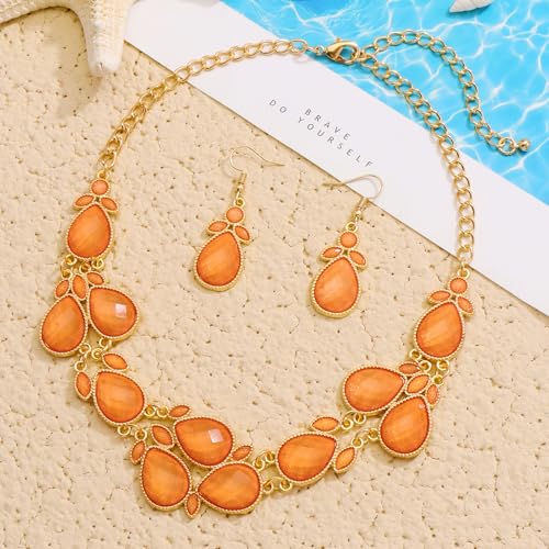 Firstmeet Shiny Resin Water Drop Collar Necklace with Earrings Dreamy Irregular Colors Jewelry Set3