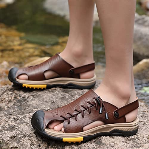 Men's Sandals Leather Shoes Slip-on Leisure Sandals Outdoor Beach Shoes Retro Men Footwear(38)4