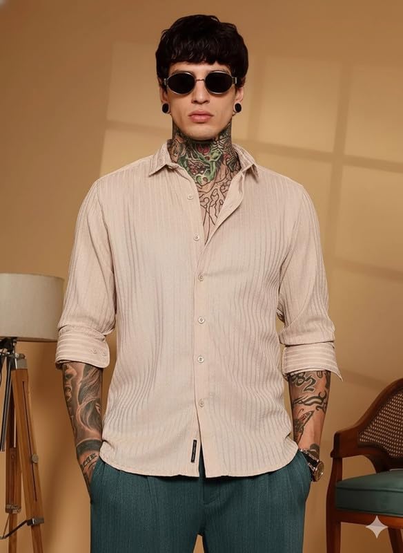 Image of DEELMO Men's Regular Fit Solid Soft Touch Textured Shirt || Casual, Formal and Bussiness Wear || (Available in Plus Size)