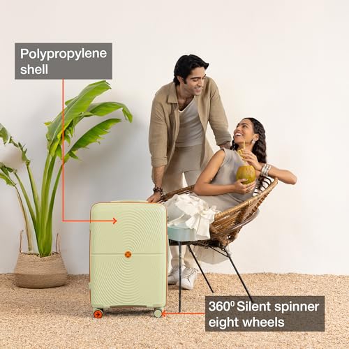 Image of Nasher Miles Bali Hard-Sided Polypropylene Check-in Luggage 28 inch | 75cm | 8 Wheels Large Trolley Bag for Travel | Suitcase (Cream)