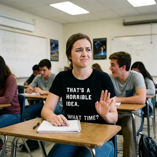 Womens Thats A Horrible Idea What Time T Shirt Funny Sarcastic Cool Humor Top Funny T Shirts Cool Sarcastic Top Women's Novelty Tees Black XL