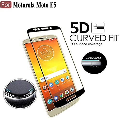 Image of Screen Protector for Motorola Moto E5 -(Black) Tempered Glass Edge-to-Edge 6D Screen Guard With Installation Kit.