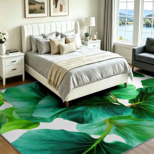Alfombras de hojas verdes con reverso antideslizante seguro y superficie suave de bajo pelo 4