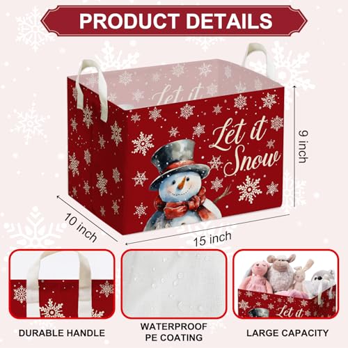 Image of Merry Christmas Snowman Rectangular Basket,Waterproof Boxes with Handle, Toy Snowman Storage Box for Boys Girls, Merry Foldable Book Storage, Christmas Gifts Basket for Family, Christmas Party Decor