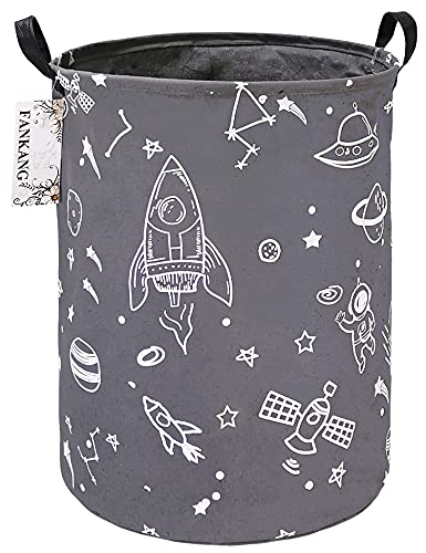 FANKANG Wäschekorb für Kinderzimmer Leinen faltbar groß Aufbewahrungskörbe für Kinderspielzeug Kinderzimmer Zuhause Geschenkkorb (Gray Full Spaceship)