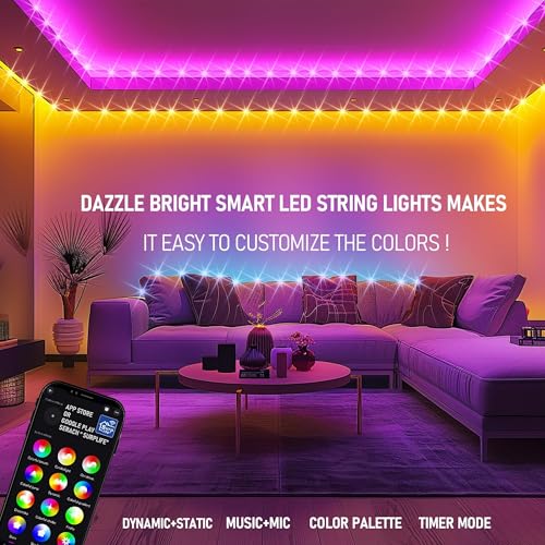 Image of Dazzle Bright Smart Christmas String Lights, 98FT 300 LED RGB Color Changing String Lights with Remote & App Controlled, Halloween Decorations for Indoor Outdoor Holiday Xmas Tree Party Decor