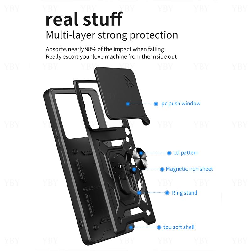 Image of Spazy Case OnePlus 13 5G Back Cover | Heavy Duty Hybrid Case with 360 Degree Rotating Finger Ring Holder + Slider Shutter Camera Protection Cover for OnePlus 13 5G - Black