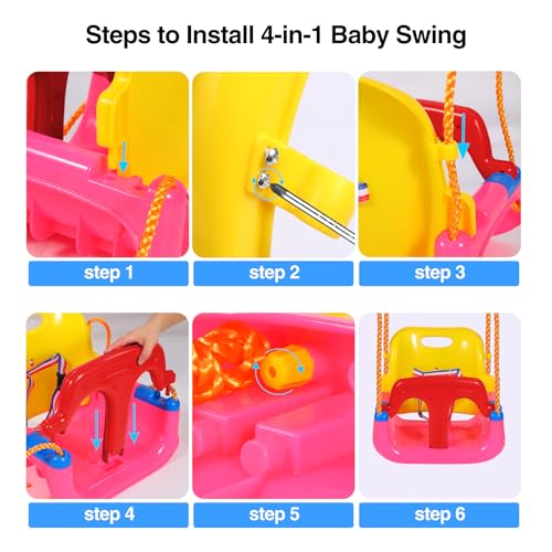Image of RedSwing 4-in-1 Kids Swing Seat for Infants to Teens with Detachable Safety Harness,Snug & Secure Outdoor Playground Swing Attachment for Backyard, Garden,Park | Large Size, Pink Red Yellow