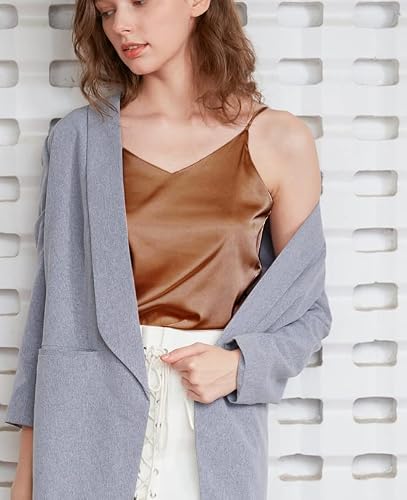 Wantschun Womens Silk Satin Camisole Cami Plain Strappy Vest Top T-Shirt Blouse Tank Shirt V-Neck Spaghetti Strap XL;Brown - Thumbnail 3